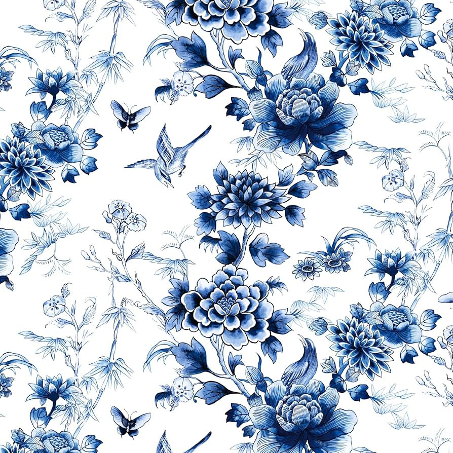 RUSPEPA Peel and Stick Wallpaper - Blue Flower White Design Self Adhesive Removable Wallpaper Dec... | Amazon (US)