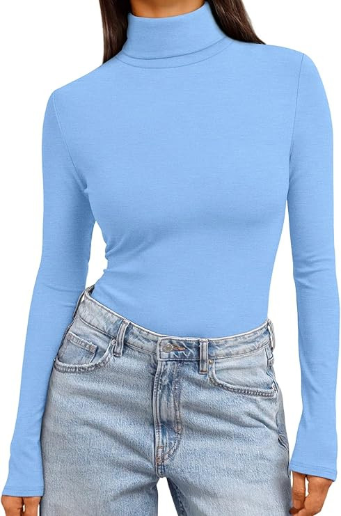 Trendy Queen Women's Turtleneck Long Sleeve Shirts Fall Fashion Basic Thermal Underwear Tops Wint... | Amazon (US)