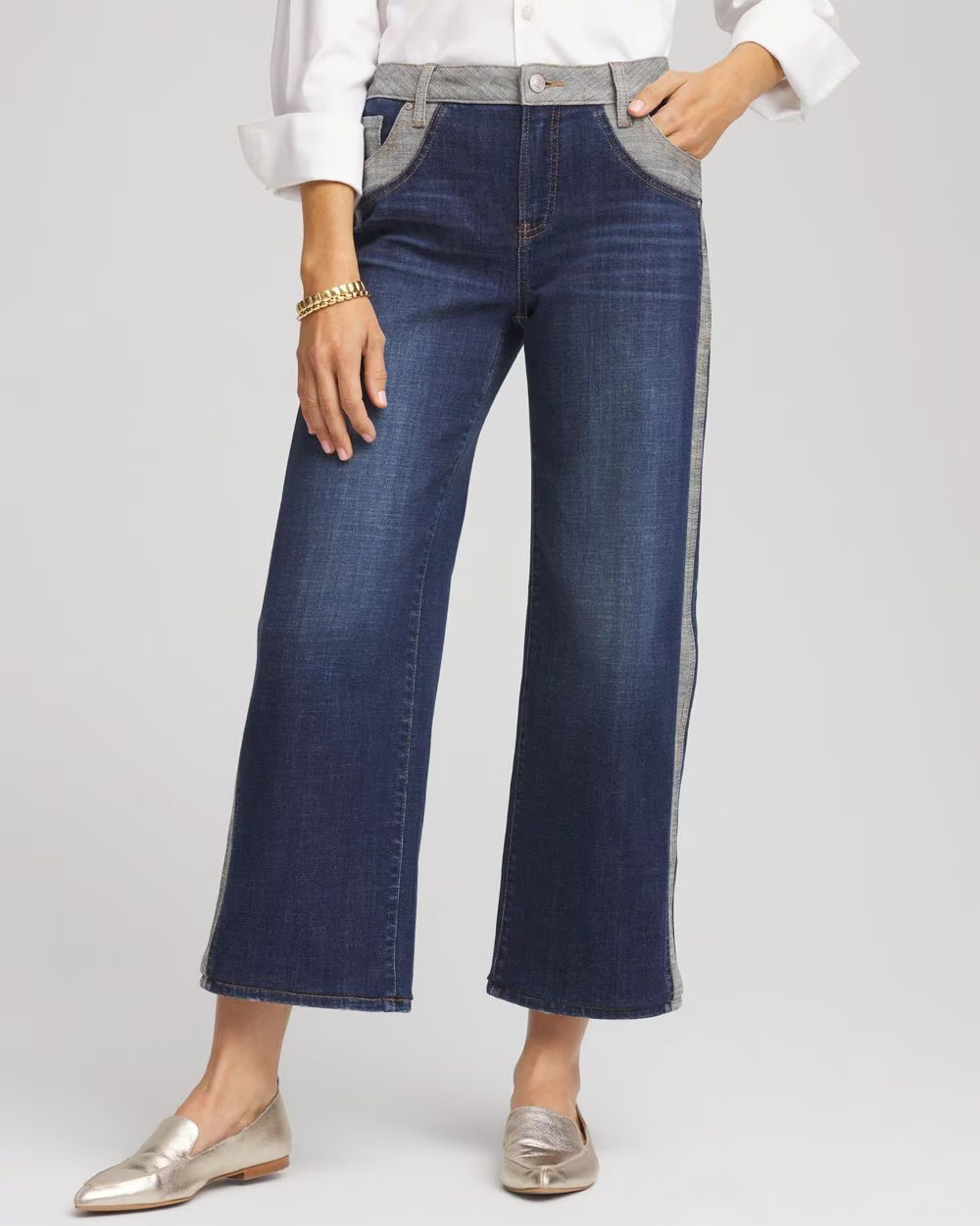 Girlfriend Cropped Colorblock Wide-Leg Jeans | Chico's