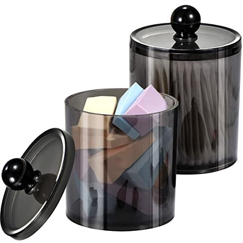 SheeChung 2 Pack of 10 Oz. Small Clear Plastic Apothecary Jar - Qtip Dispenser Holder Bathroom Vanity Storage Canister Acrylic Jar for Cotton Ball,Cotton Swab,Q-tips,Cotton Rounds (Black) | Amazon (US)