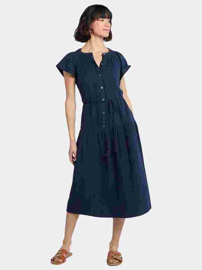 Time and Tru Women's Double Cloth Cotton Midi Dress, Sizes XS-XXXL | Walmart (US)