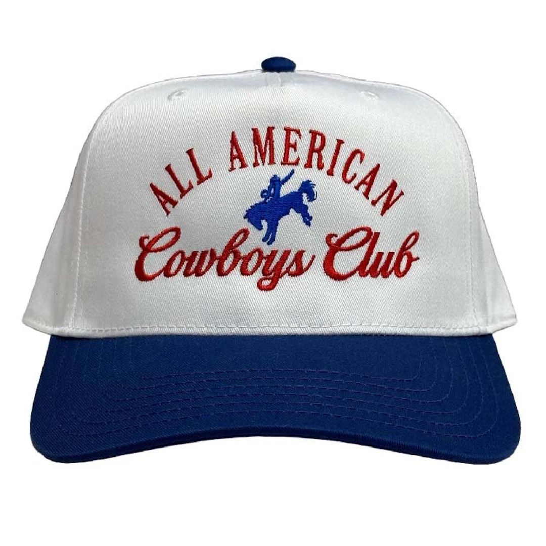 All American Cowboys Club White/royal Trucker Hat, Embroidered Hat, Trendy Trucker Hat, American ... | Etsy (US)