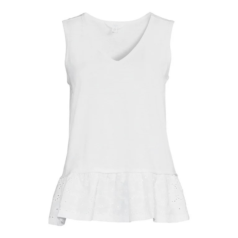 Time and Tru Women's Eyelet Ruffle Sleeveless Top | Walmart (US)