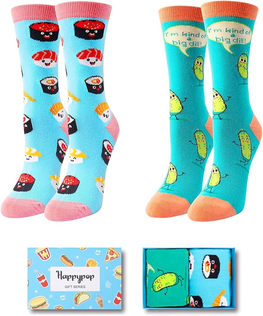HAPPYPOP Funny Pickle Book Donut Socks Women Girls, Novelty Pickle Donut Gifts,2 Pack Socks | Amazon (US)
