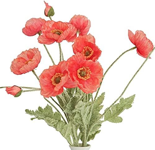 Kamang Artificial Poppy Silk Flowers (3 Stems) for Home Decor, Wedding, Pink Room Decor. Faux Poppy  | Amazon (US)