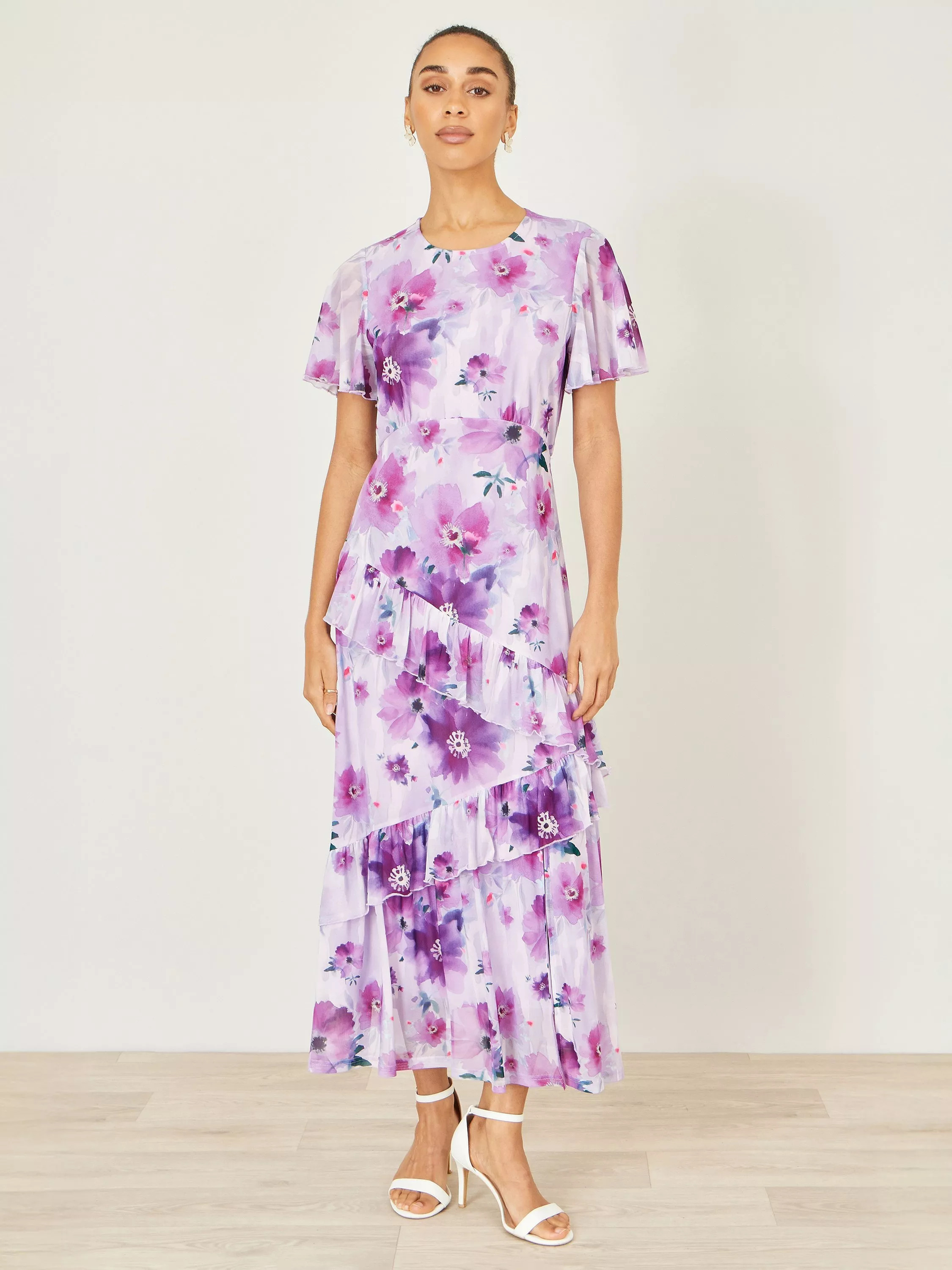 YumiFloral Asymmetric Tiered Maxi Dress, Lavender£65.00Price promise | John Lewis (UK)