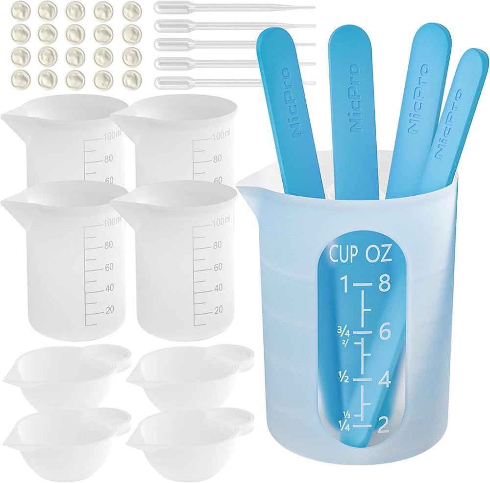 Silicone Resin Measuring Cups Tool Kit- Nicpro 250 & 100 ml Measure Cups, Silicone Popsicle Stir ... | Amazon (US)