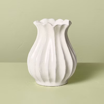 9" Pleated Ceramic Vase Sour Cream - Hearth & Hand™ with Magnolia | Target