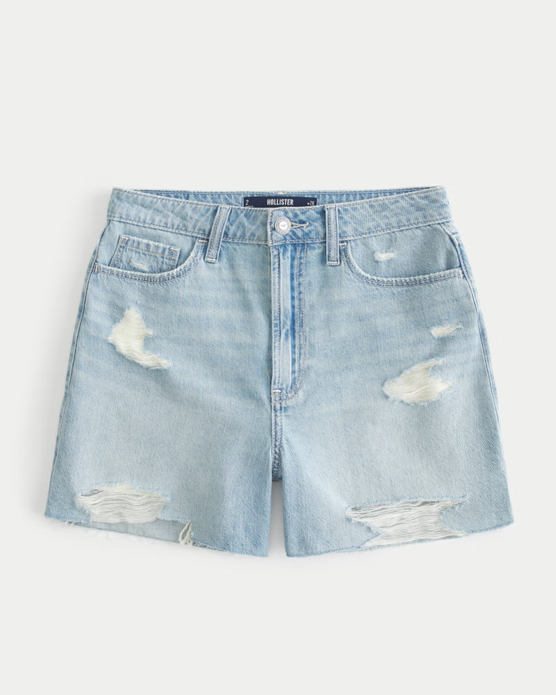 Ultra High-Rise Ripped Light Wash Denim Shorts 5" | Hollister (US)