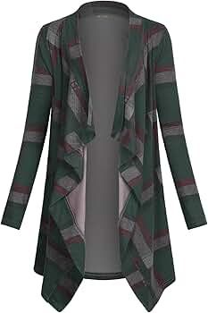 Women's Casual Plaid Print Sweater Long Sleeve Drape Open Front Knit Cardigan | Amazon (US)