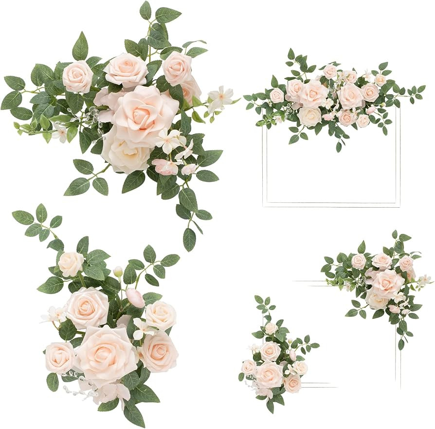 Ling's moment 2pcs Wedding Floral Swag Welcome Sign Artificial Flowers Backdrop Garland Blush & C... | Amazon (US)