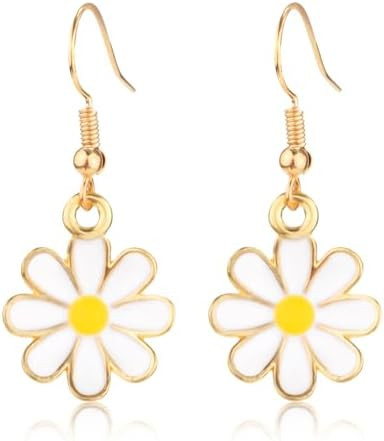 Daisy Flower Earrings for Women, Cute Sunflower Small Dangle Drop Earrings Gold Minimal Vintage D... | Amazon (US)