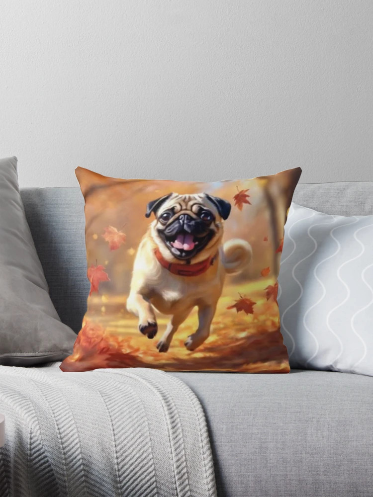 Fawn Fall Pug Leaves Pillow | Redbubble (US)