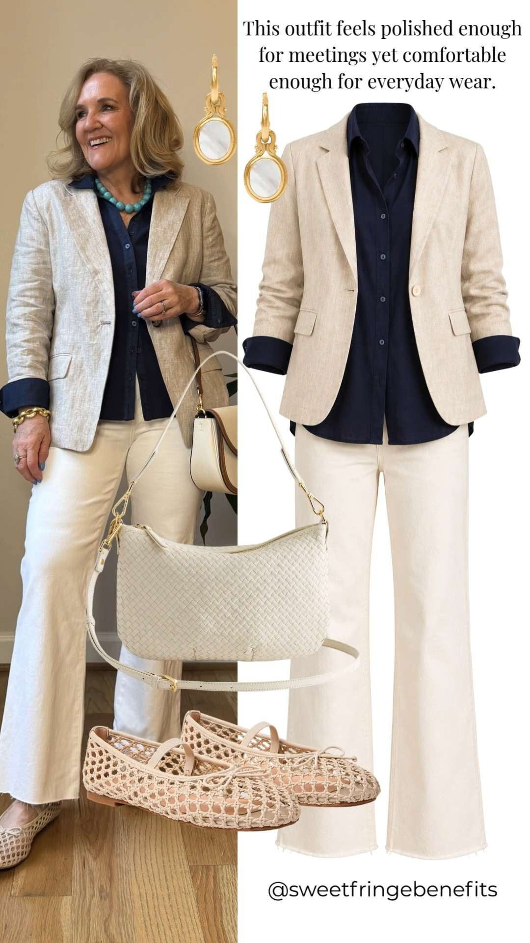 This linen blazer layered over a navy blouse and ivory denim creates a polished outfit that’s both classic and versatile. Perfect for work, travel, lunch meetings, and any occasion when you want to look effortlessly put together.

💡 LTK MADE EASY

❤️ Heart = Support my posts
🔖 Save = Get sale & restock alerts
📋 Lists = Keep favorites organized
📲 Share = Send to yourself for later
💬 Comment = Ask me anything 

 #LTKootd #LTKSeasonal #LTKOver40