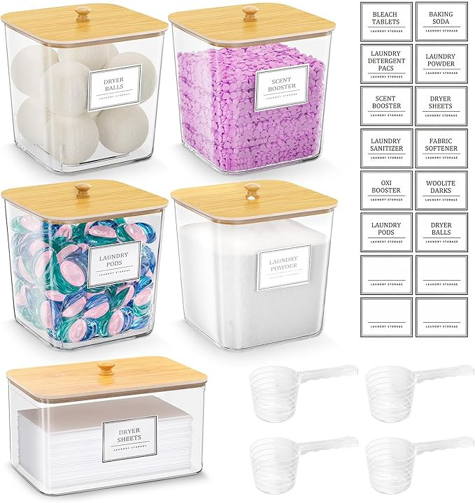Amazon.com: 4+1 Pack Laundry Room Organization Containers,Clear Laundry Pods Container,Large Laun... | Amazon (US)