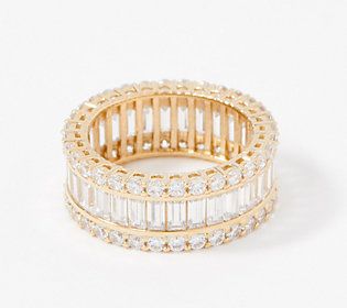 Diamonique Baguette and Pave Eternity Band Ring Sterling Silver | QVC