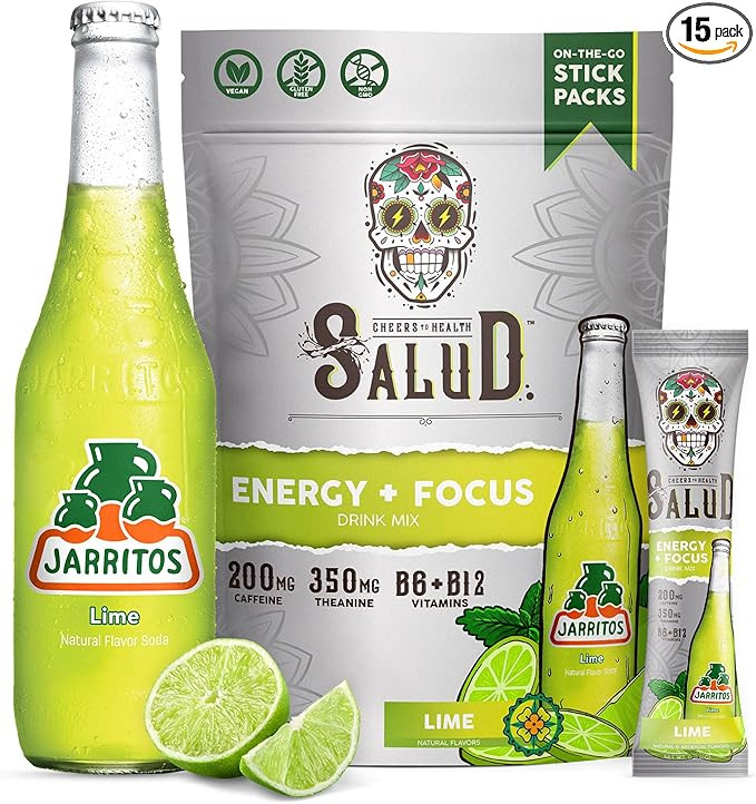 Salud x Jarritos 2-in-1 Energy Drink Powder + Focus, Lime, Organic Caffeine, B6 + B12, Theanine, ... | Amazon (US)