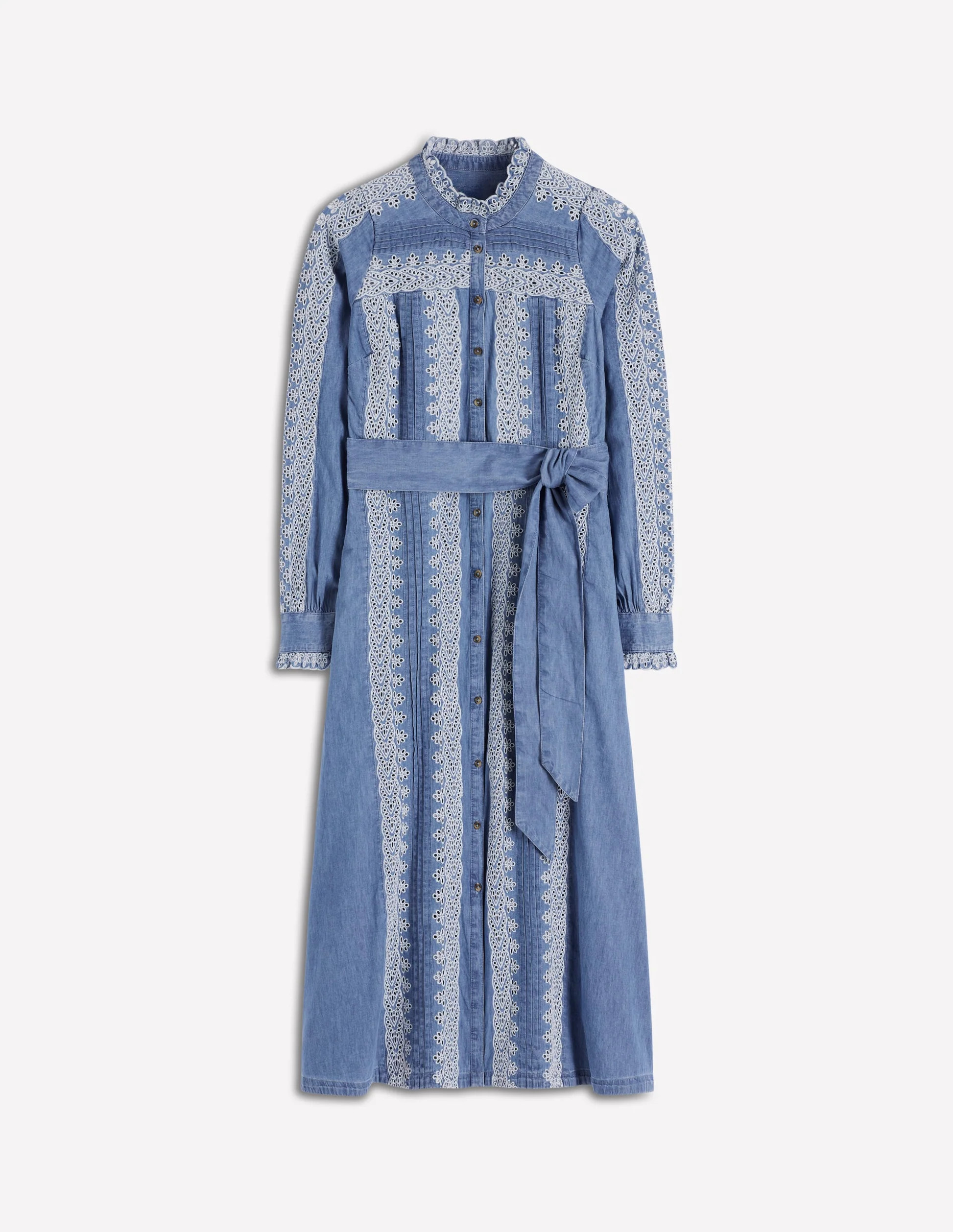 Ruffle Placket Chambray Dress-Light Blue Chambray | Boden (US)