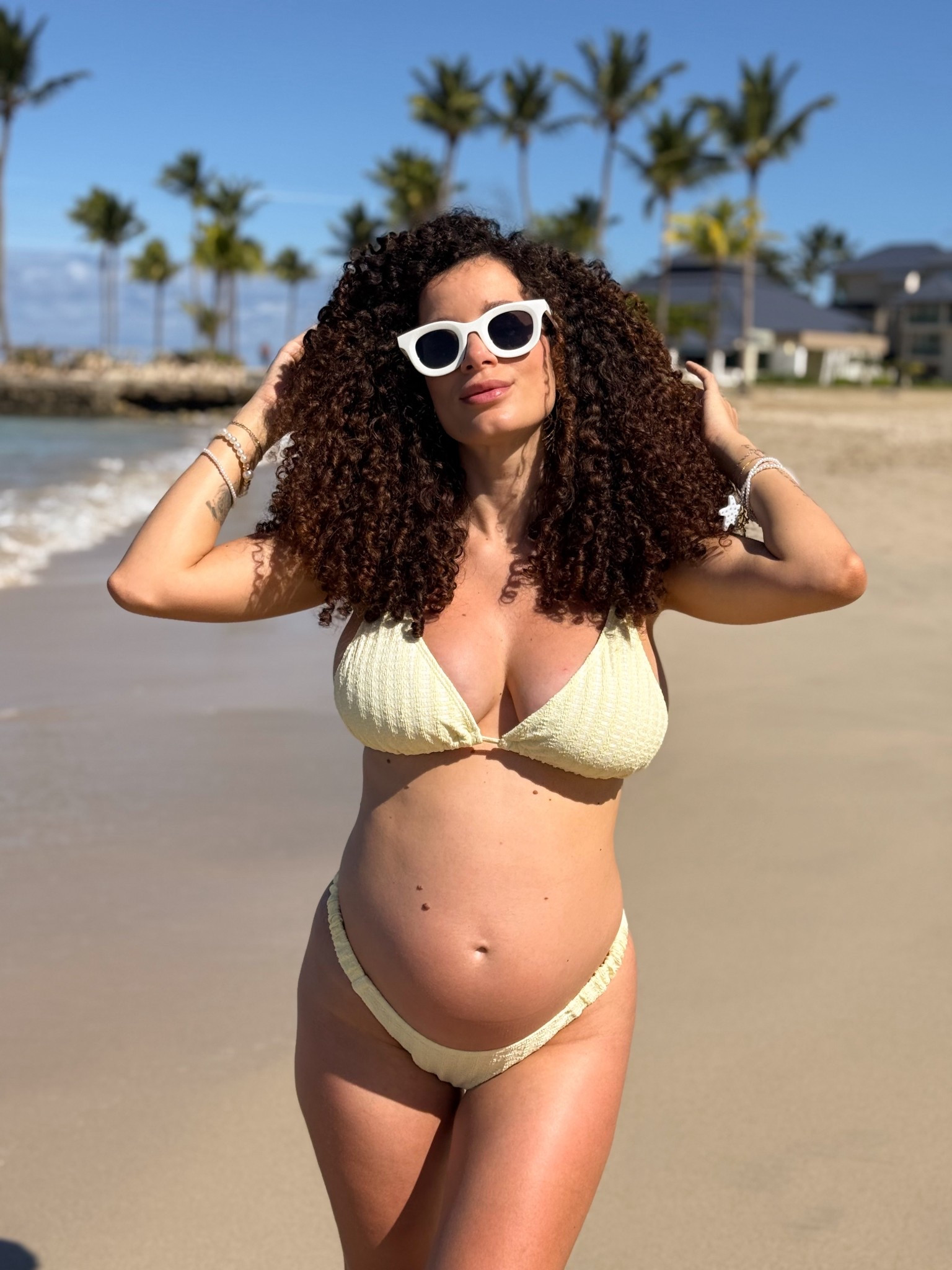 Yellow bikini from Amazon, wearing a size small #bikini #babymoon