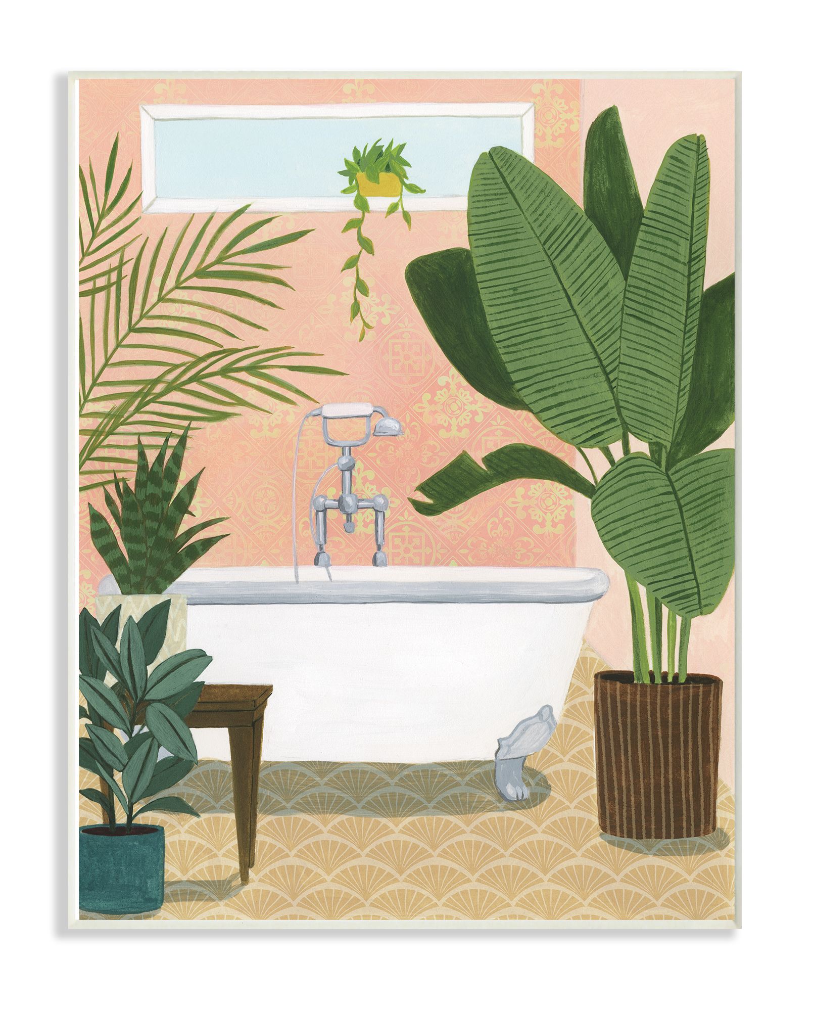 The Stupell Home Decor Peach Walls Bathtub Oasis Scene with Palm Plants Wall Plaque Art - Walmart... | Walmart (US)