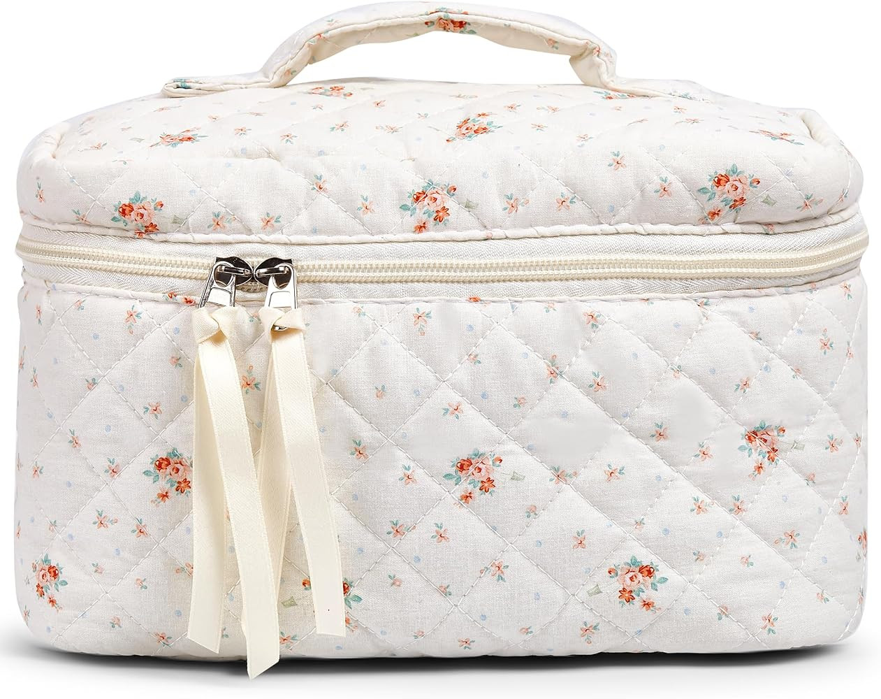 Makeup Bag Large Travel Quilted Cosmetic Makeup Bag Organizer, Floral Cotton Coquette Aesthetic T... | Amazon (US)