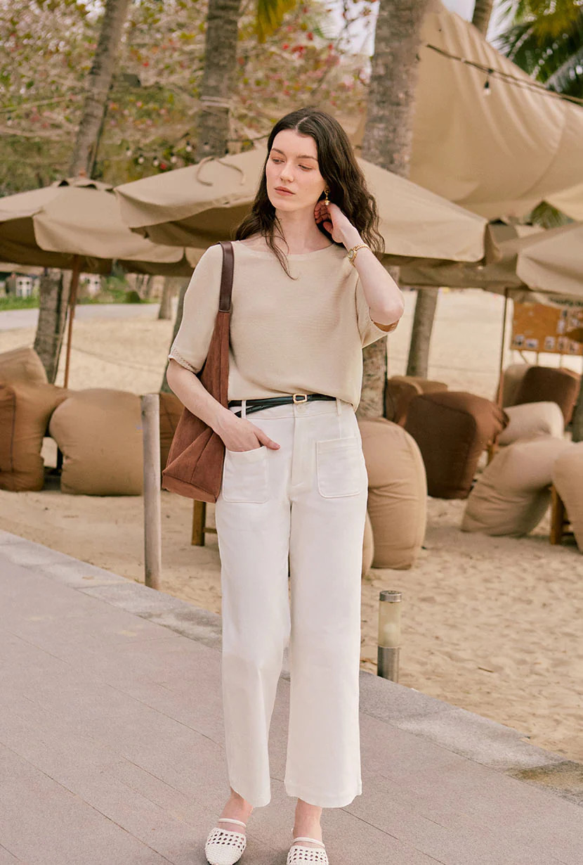 Billy Cropped Wide-Leg Denim Jeans - White | Petite Studio NYC