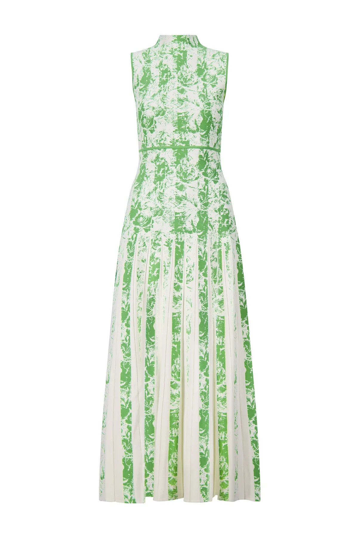 Pleated Jacquard Mock Neck Midi Dress in Clover | Over The Moon