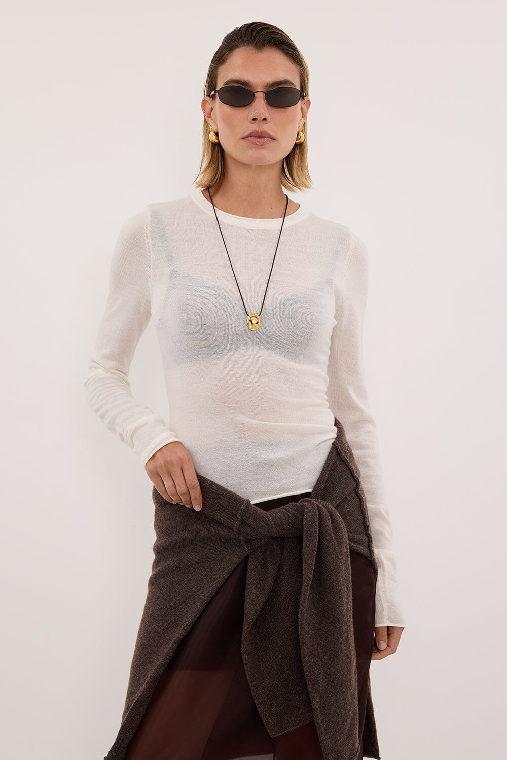 DUKE OFF WHITE LONG SLEEVE MERINO KNIT TOP | DISSH