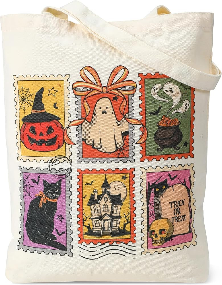 Lamyba Halloween Trick or Treat Tote Bags – Reusable Canvas Candy Bucket, Halloween Party Favor... | Amazon (US)