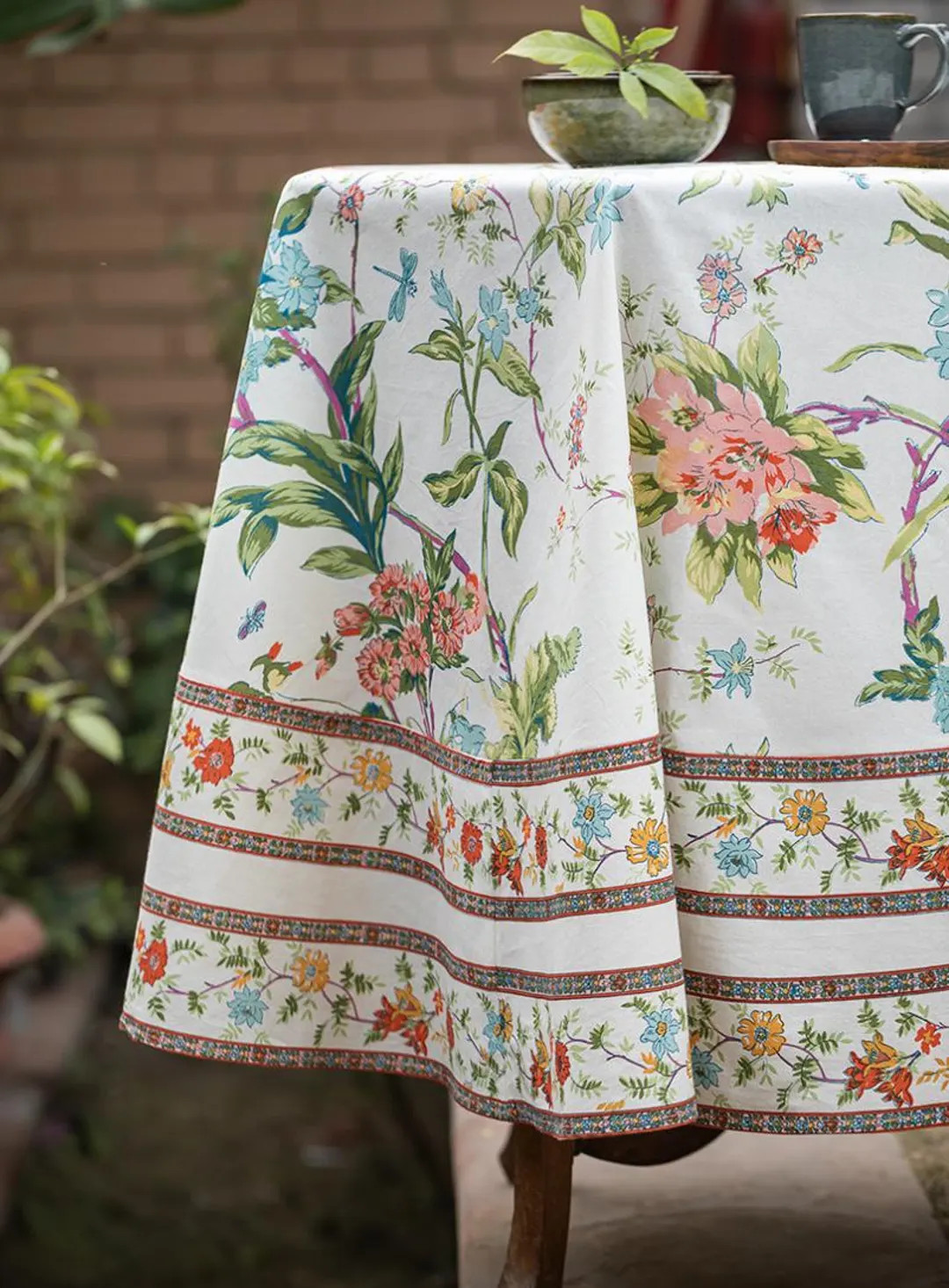 Handmade Floral Table Cloth Cottagecore White Tablecloth With Artisan Print, Vintage Aesthetic, F... | Etsy (US)