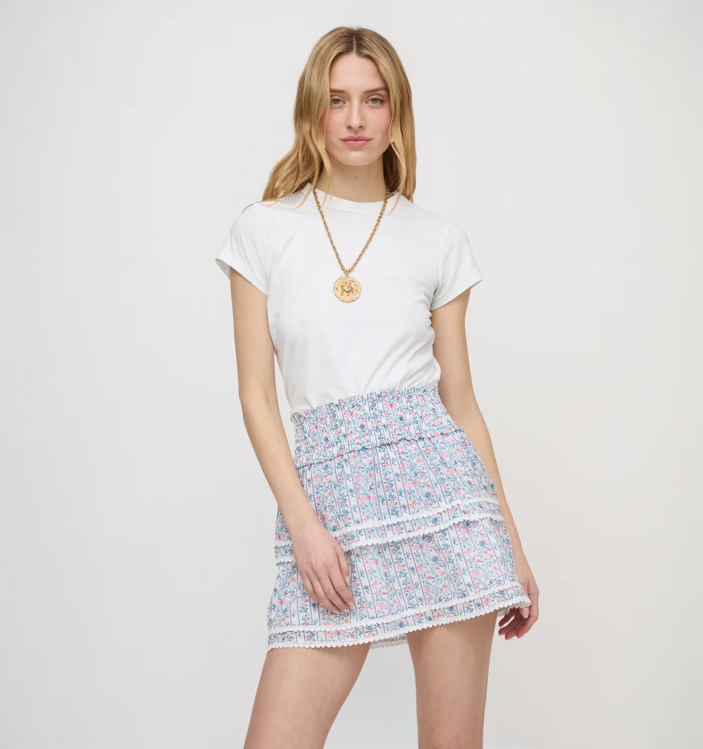 The Meena Skirt - White Etched Floral Stripe | Hill House Home US