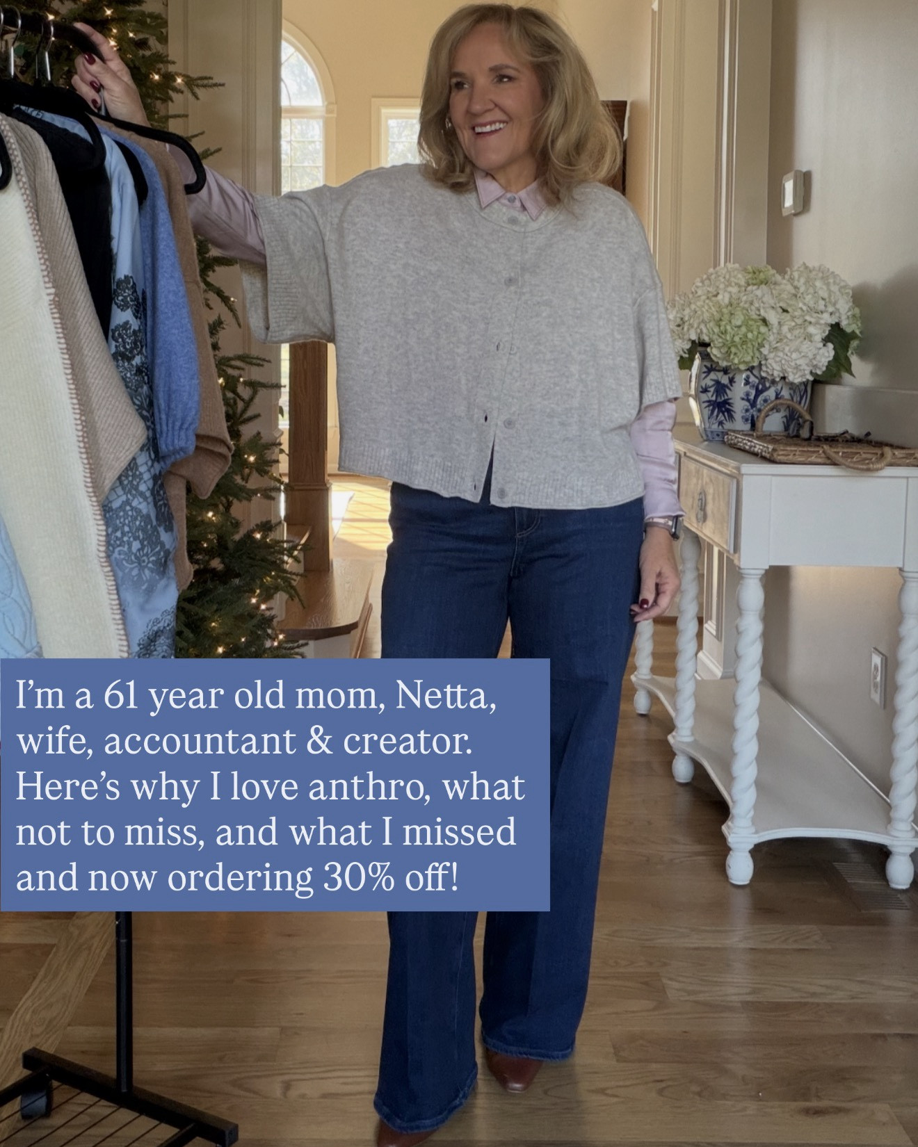 30% off code sitewide only a few exclusions @anthropologie code NANETTE30
So many great new arrivals to where all through the holiday season and beyond
Premium denim is included in the sale. I’m wearing a size 29 in the Paige denim and a 30 petite in the mother hustler denim. 
Size medium or eight in all.


#LTKOver40 #LTKSaleAlert #LTKCyberWeek

#LTKPetite #LTKGiftGuide #LTKHoliday