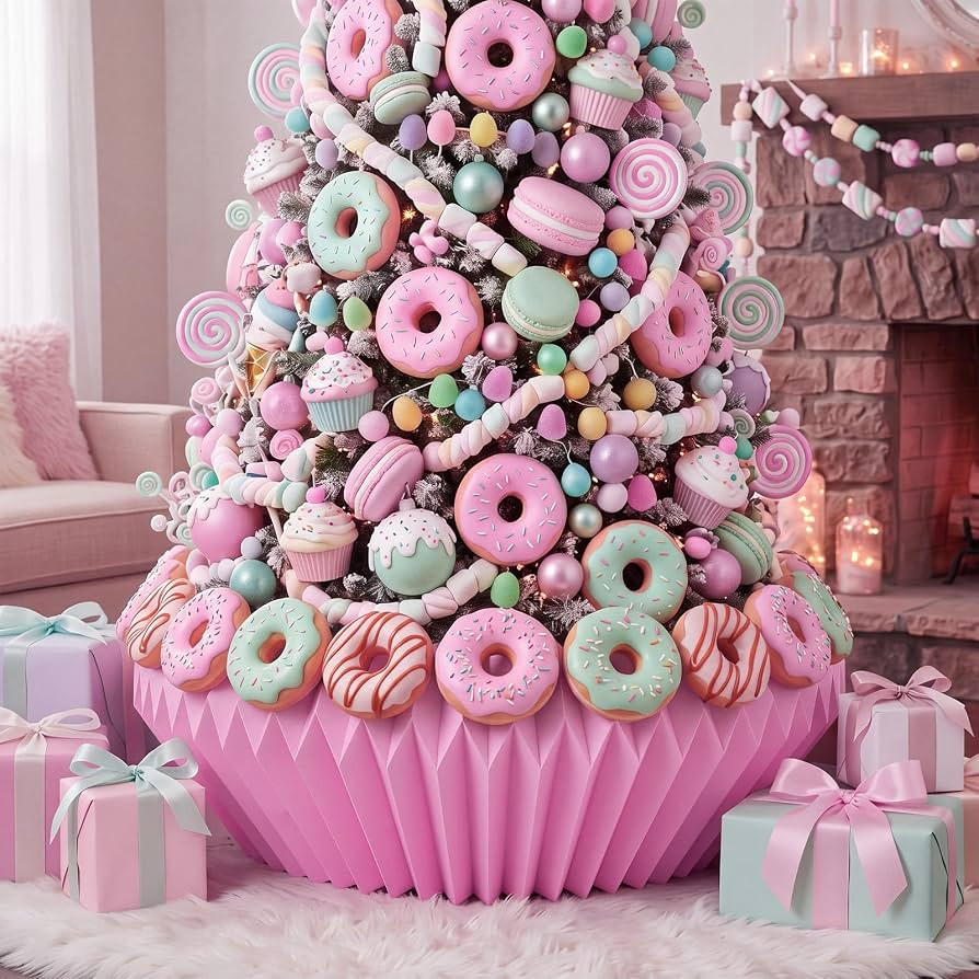 26" Pink Candyland Christmas Tree Collar, Honeycomb Cupcake | Amazon (US)