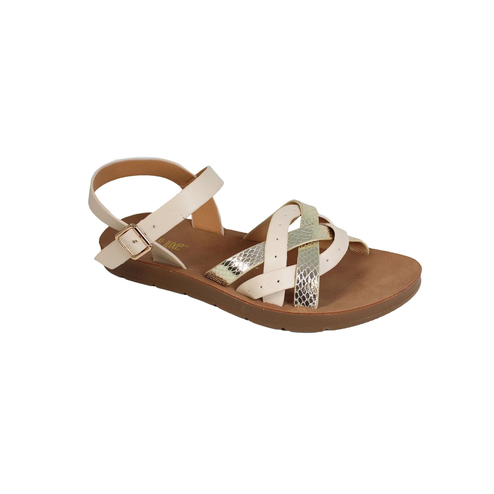 Fifth & Luxe Women’s Metallic Strappy Comfort Sandals, Sizes 6-11 | Walmart (US)