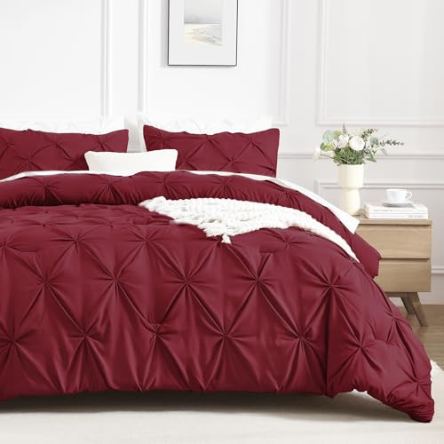 Andency Full Comforter Set Burgundy, 3 Pieces Pinch Pleat Bedding Comforters & Sets, Pintuck Lightweight Fluffy All Season Bed Set for Women Men Girls(79x90Inch) | Amazon (US)