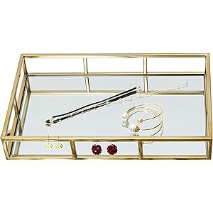 Gold Mirror Vanity Trays, Decorative Jewelry Perfume Organizer Trays for Dressing Room, Bathroom, Be | Amazon (US)