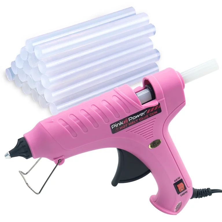 Pink Power Corded Hot Glue Gun Kit with Stand - Hot Glue Gun Full Size with 20 Glue Sticks -  Dua... | Walmart (US)