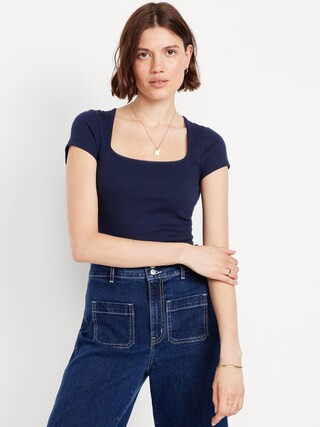 Square-Neck Ribbed T-Shirt | Old Navy (US)