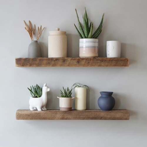 Urban Legacy Reclaimed Barnwood Planks | Floating Shelves for Wall w/Flush Mount Shelf Bracket Set Included | Set of 2 (Natural, 36" x 7" x 2") | Amazon (US)