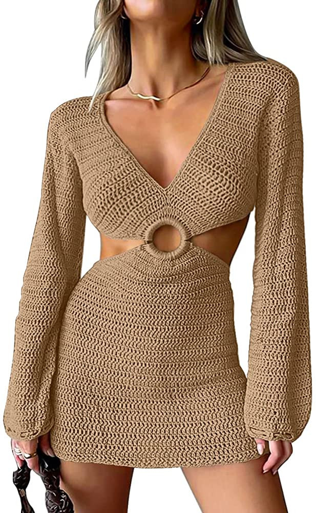 LILLUSORY Swim Cover Up for Women 2023 Summer Swimsuit Coverup Sexy Beach Crochet Dress | Amazon (US)