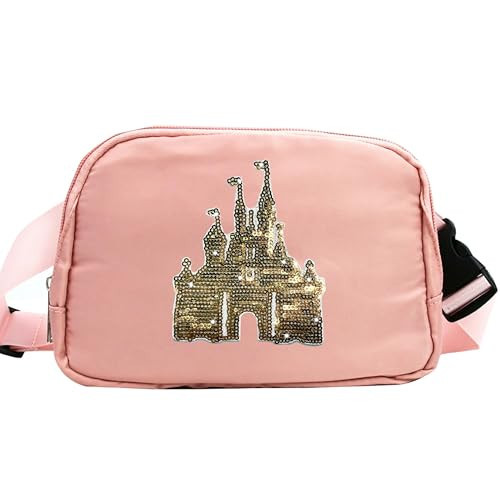 Magic Kingdom Sequin Belt Bag for Women Waterproof Waist Fanny Pack for Teen Girls Crossbody Bags for Traveling Jogging (pinkA) | Amazon (US)