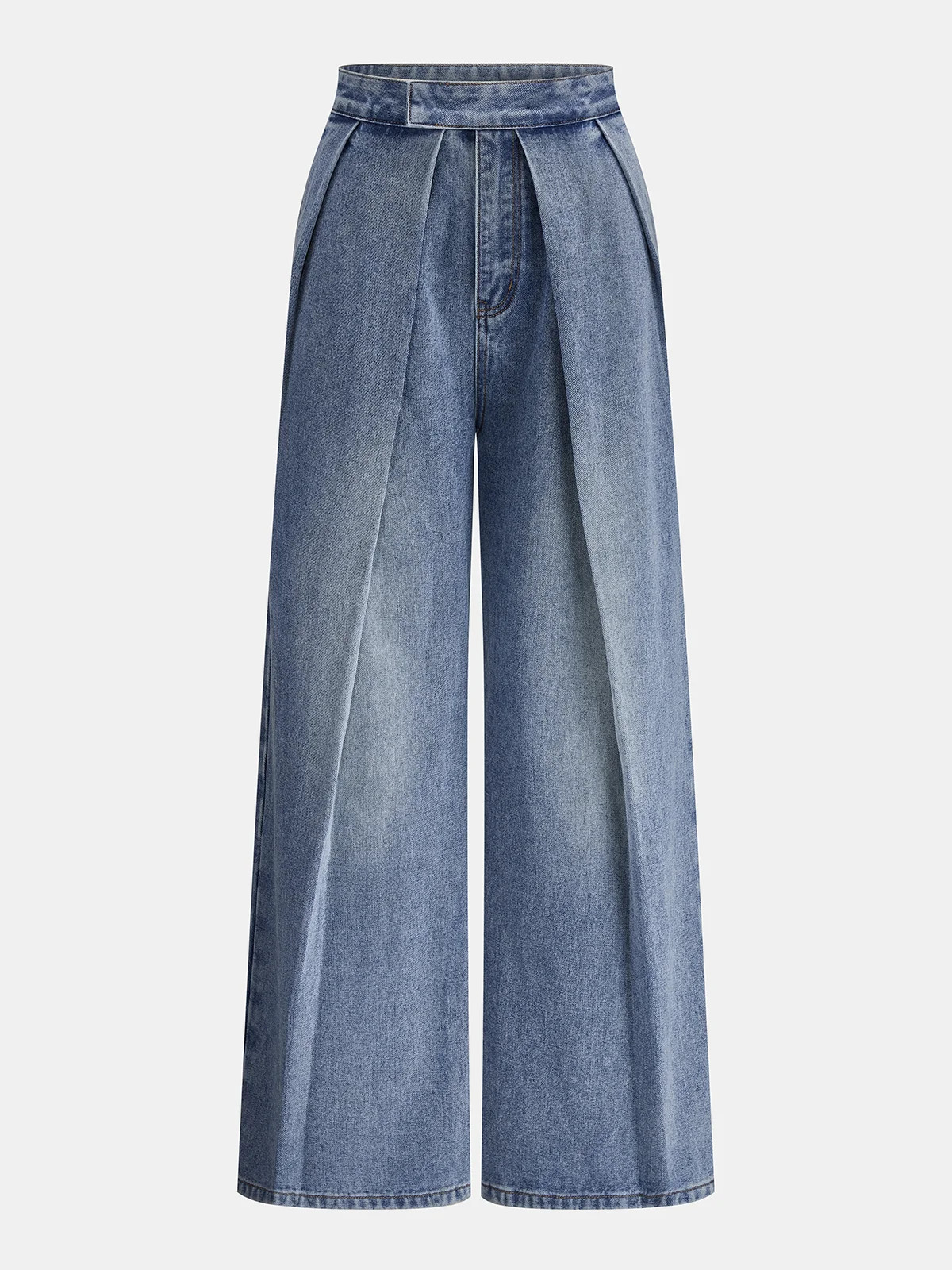 Structured Pleated Wide-Leg Jeans | Commense