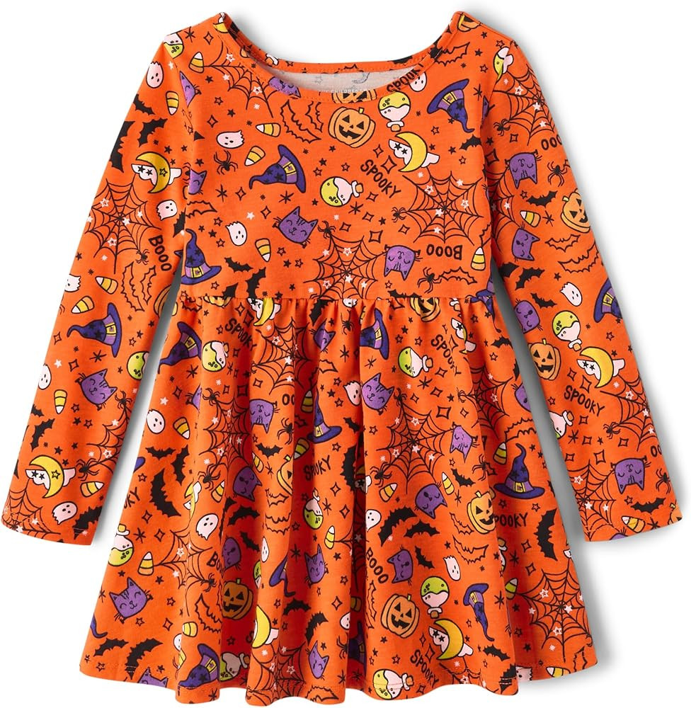 The Children's Place Girls' One Size and Toddler Long Sleeve Halloween Printed Dress | Amazon (US)