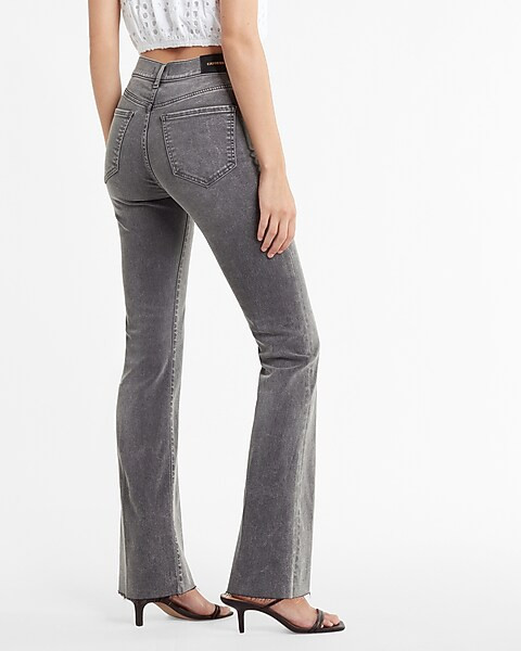 High Waisted Gray Raw Hem Supersoft Bootcut Jeans | Express