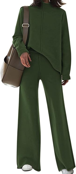 Fixmatti Women Sweater Set 2 Piece Knit Sweatsuit Turtleneck Sweater Top and Wide Leg Pant Lounge... | Amazon (US)