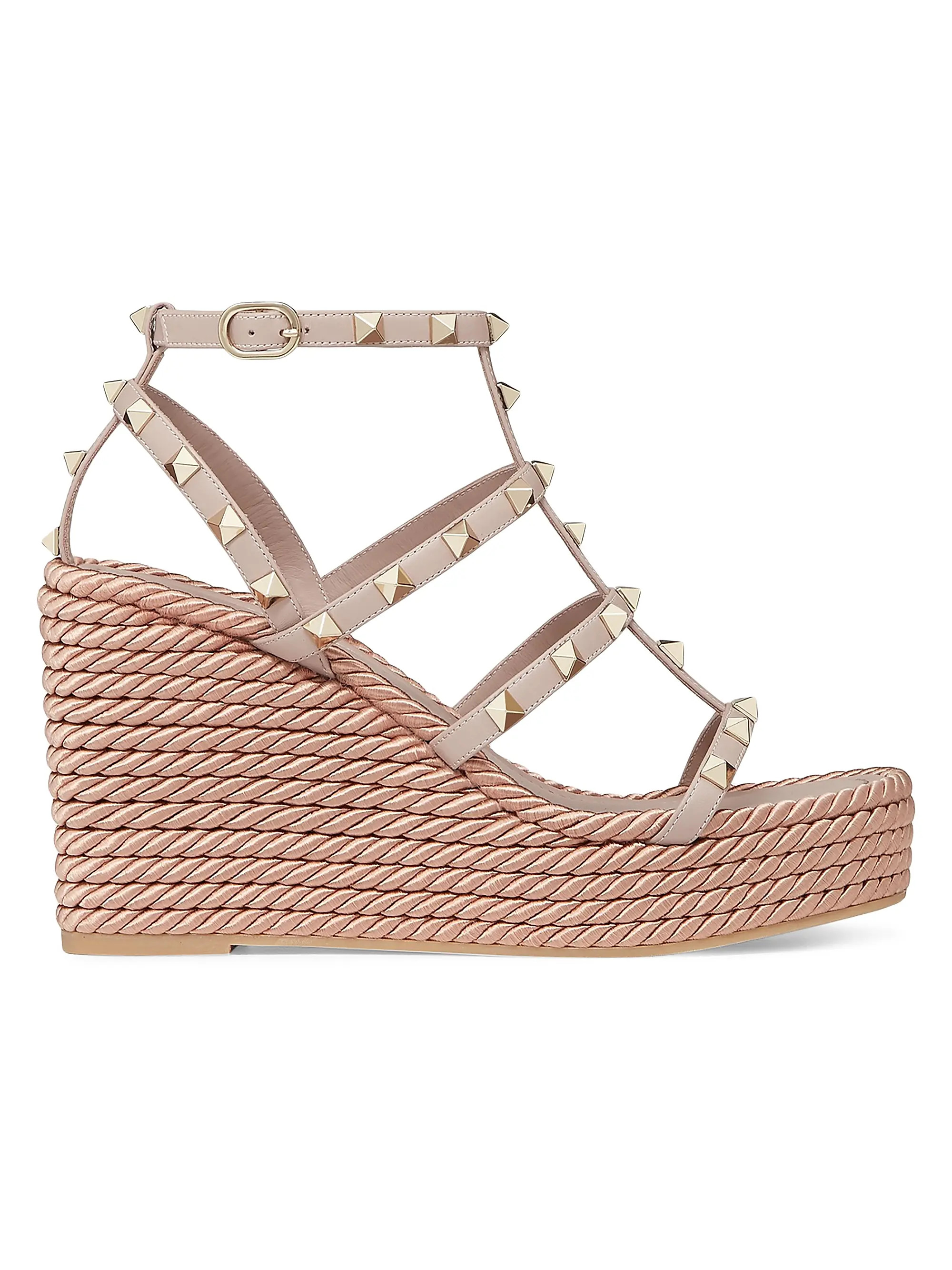 Rockstud Wedge Sandals With Calfskin Straps 95MM | Saks Fifth Avenue