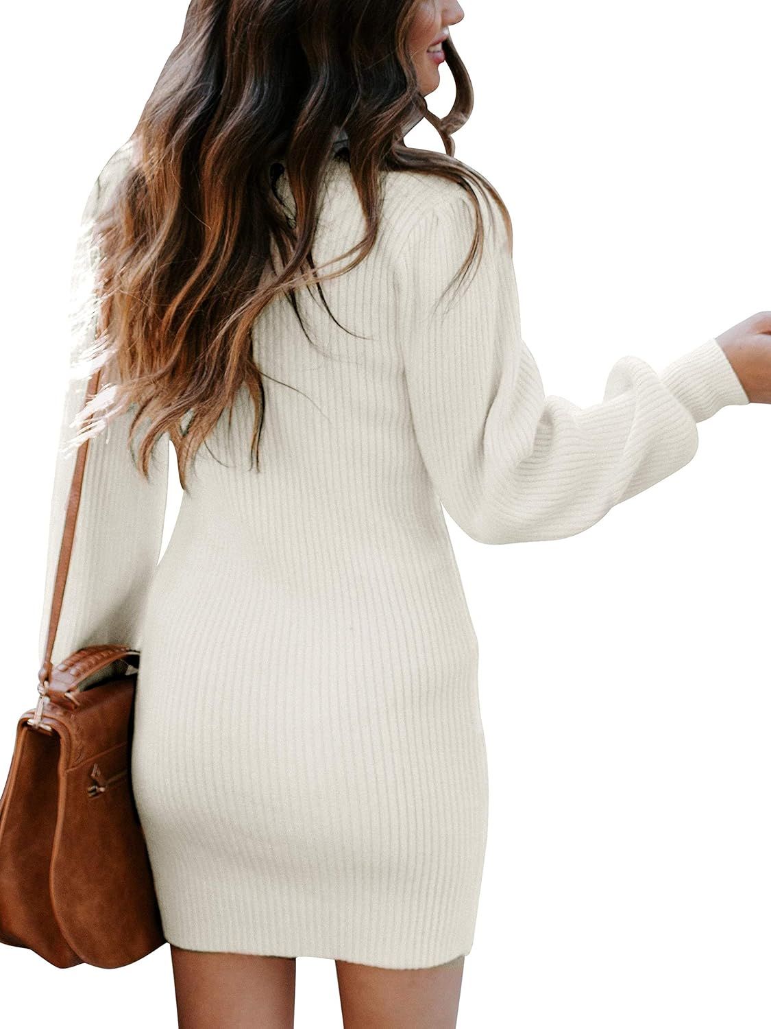 Caracilia Women Turtleneck Long Sleeve Knit Pullover Sweater Bodycon Mini Dress | Amazon (US)