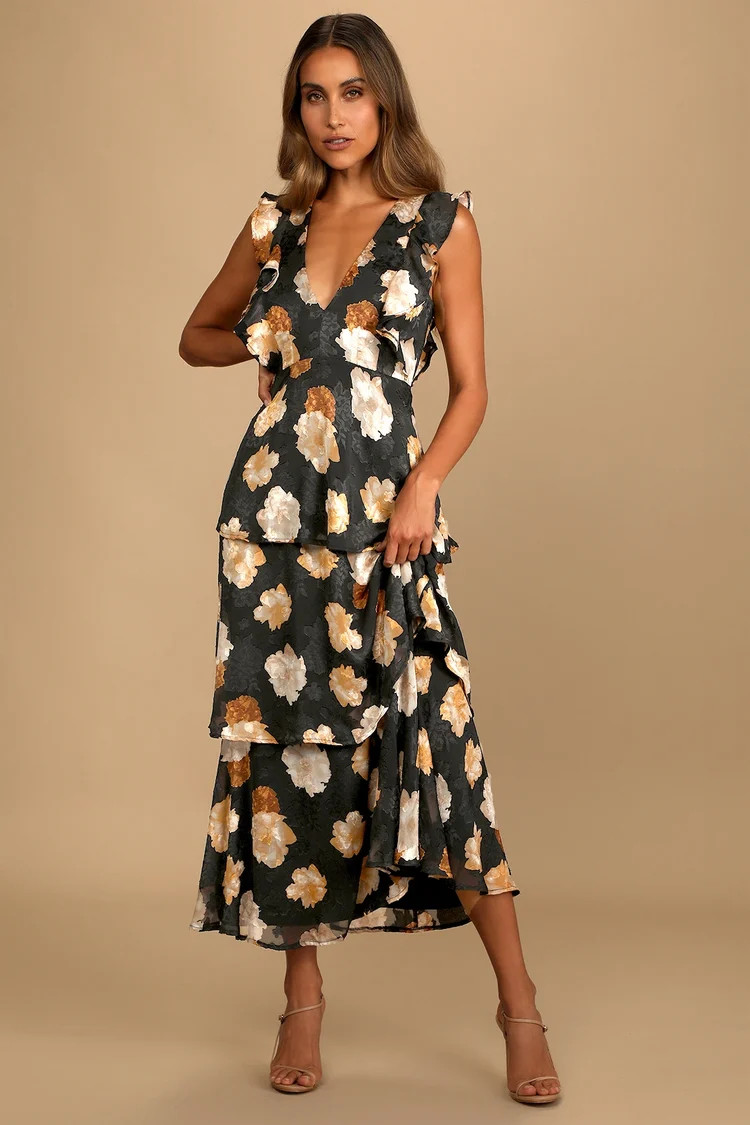 No Introductions Needed Black Burnout Floral Tiered Maxi Dress | Lulus (US)