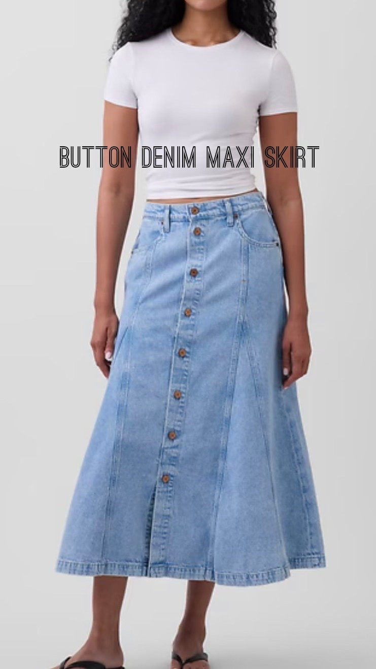 Denim button maxi skirt perfect for every season. 

#LTKjeans #LTKcanada #LTKsale
