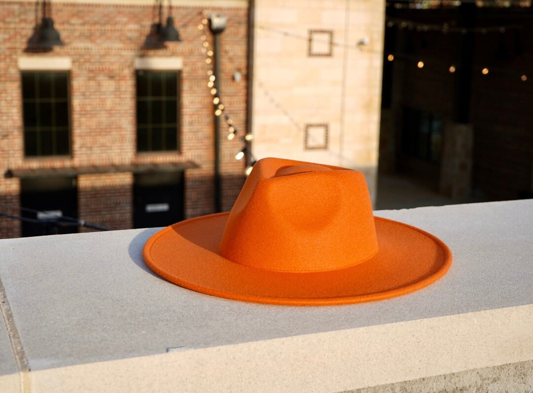Orange Fedora, Wide Brim Hat, Womens Sun Hats, Mens Felt Headwear, Large Brim, Derby, Ranch, Felt... | Etsy (US)